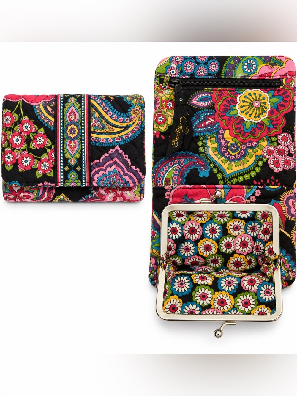 Vera Bradley Folkloric Kiss ’n Snap Wallet Clutch Retired Floral